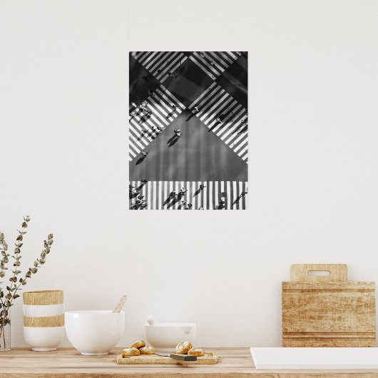 Pedestrian Crosswalk with People and Shadows ポスター (キッチン)