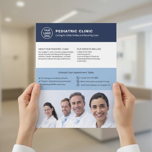 Pediatric Clinic Custom Logo Photo QR チラシ