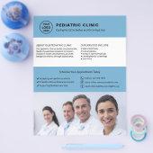 Pediatric Clinic Doctor Logo Photo QR Blue チラシ (シングル)
