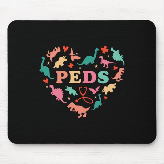 Pediatric Nurse Crew Cute Colorful Dinosaur Heart  マウスパッド (正面)