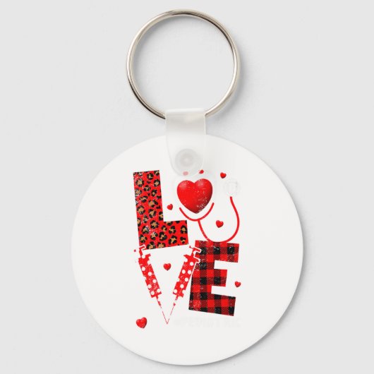 Pediatric Peds Nurse Valentines Day Love Heart Ste キーホルダー (正面)