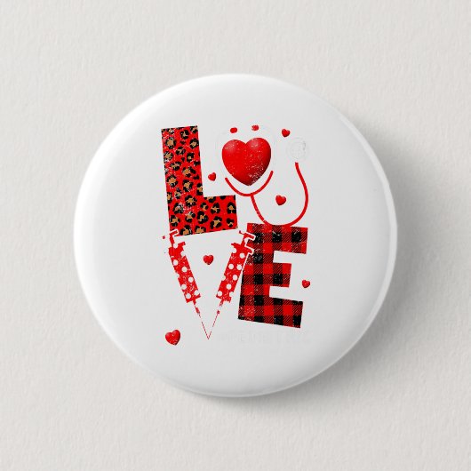 Pediatric Peds Nurse Valentines Day Love Heart Ste 缶バッジ (正面)