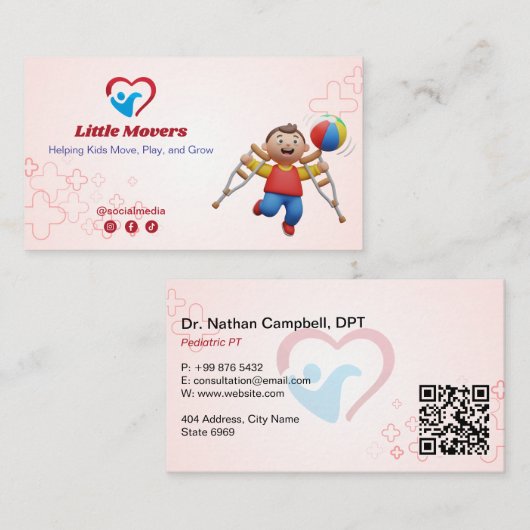 Pediatric Therapy Business | Light Red 名刺 (正面/裏面)