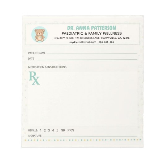Pediatrician Doctor Prescription ノートパッド (正面)