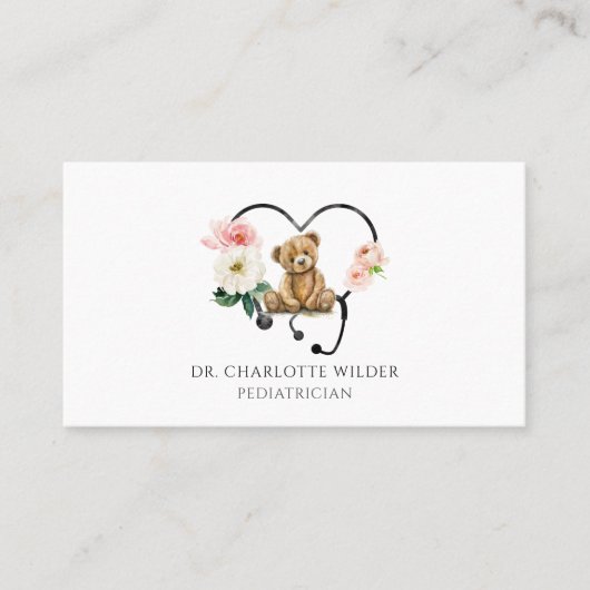 Pediatrician Floral Stethoscope Appointment Card 予約カード (正面)