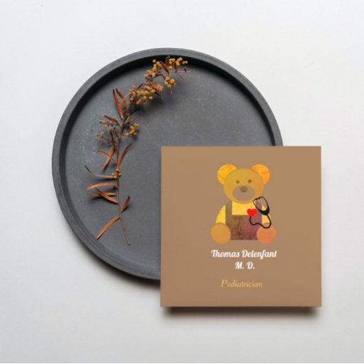 Pediatrician -  orange teddy  - stethoscope  スクエア名刺