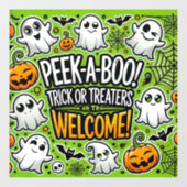 PEEK-a-BOOトリックまたはトレーター歓迎ハロウィーン ウィンドウサイン (シート)