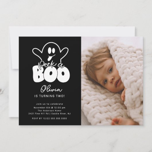 Peek A Boo幽霊フォト誕生日 招待状 (正面)