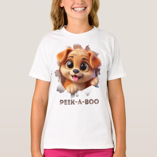 Peek-A-boo 3dスタイルペットデザインfor girls Tシャツ (正面)