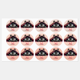 Peek-a-Boo Kitten Script Name Monogram Girls'  ラベル