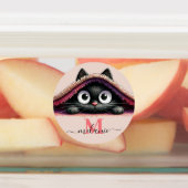 Peek-a-Boo Kitten Script Name Monogram Girls'  ラベル (貼付)