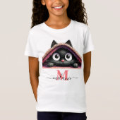 Peek-a-Boo Kitten Script Name Monogram Girls' Tシャツ (正面)