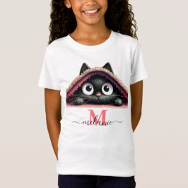 Peek-a-Boo Kitten Script Name Monogram Girls' Tシャツ