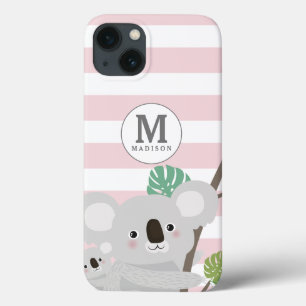 Peek-a-Boo Koala Mamaとベビーストライプモノグラム iPhone 13ケース