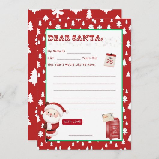 Peek a Boo Letter to Santa Wishlist 招待状 (正面/裏面)