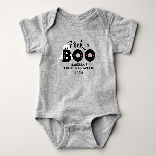 Peek A Boo Personalized Baby's 1st Halloween ベビーボディスーツ (正面)