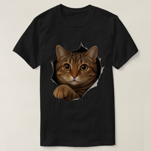 Peekaboo Catデザイン – かわいい3Dイリュージョン子猫アート Tシャツ (デザイン正面)