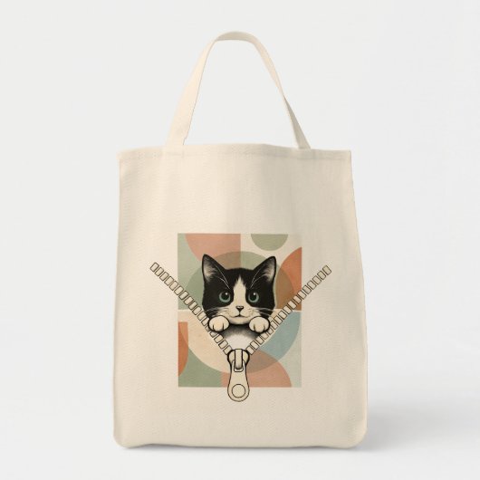 Peekaboo Cat Tote Bag Pastel Geometric Background トートバッグ (正面)