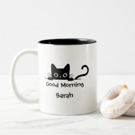 Peeking Black Cat Mug – Custom Text Coffee Cup ツートーンマグカップ
