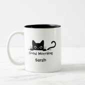 Peeking Black Cat Mug – Custom Text Coffee Cup ツートーンマグカップ (左)