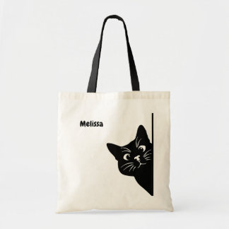 Peeking Black Cat Personalized Gift for Cat Lovers トートバッグ