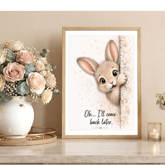 Peeking Bunny Wall Art Funny Bathroom Rabbit Print ポスター