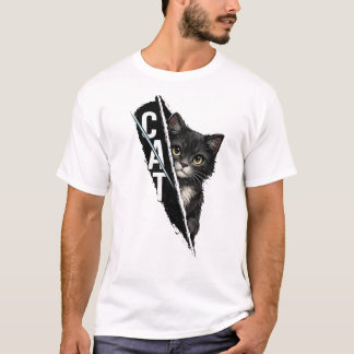 Peeking Cat Graphic Design – Modern Artistic Cat I Tシャツ