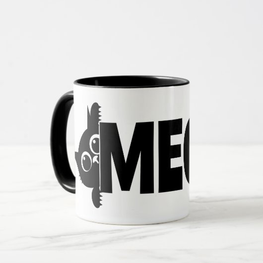 Peeking Cat Meow Design Coffee Mug マグカップ (正面左)
