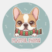 Peeking French Bulldog Cute Sticker ラウンドシール (正面)