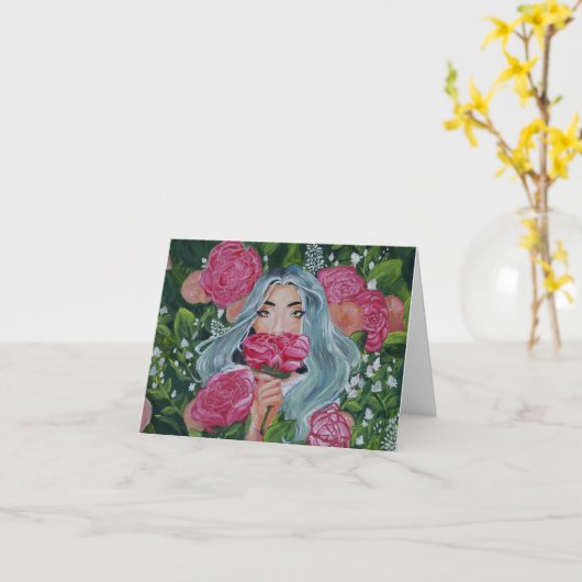 Peeking From女性バラ カード (黄色い花)