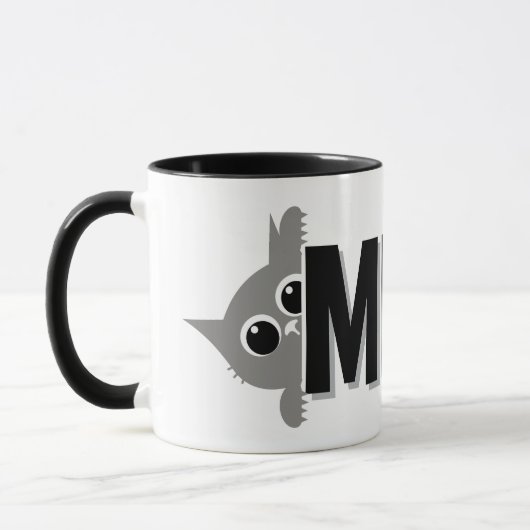 Peeking Gray Cat Meow Design Coffee Mug マグカップ (左)