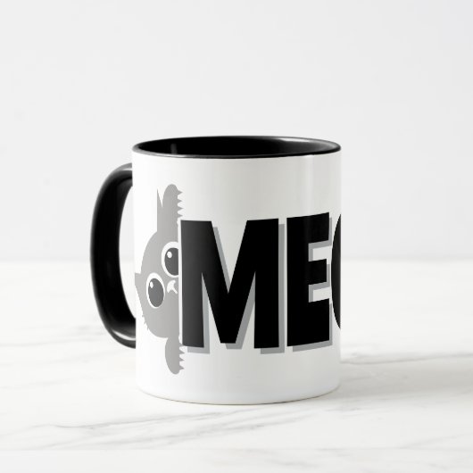 Peeking Gray Cat Meow Design Coffee Mug マグカップ (正面左)