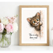 Peeking Kitty Wall Art Funny Bathroom Cat Print ポスター