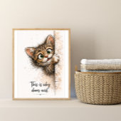 Peeking Kitty Wall Art Funny Bathroom Cat Print ポスター