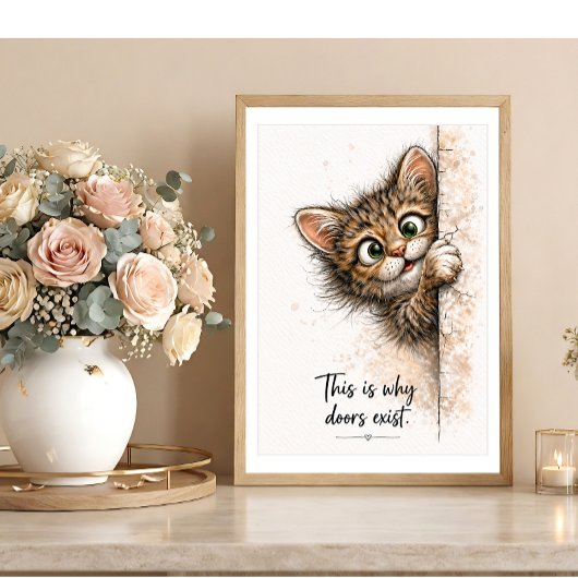 Peeking Kitty Wall Art Funny Bathroom Cat Print ポスター