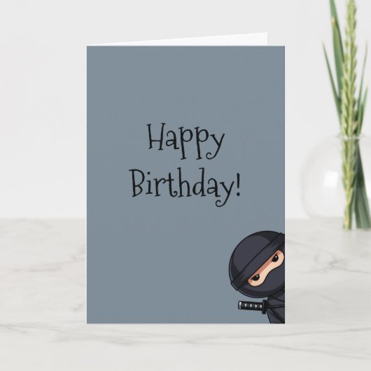Peeking Ninja on Grey Birthday カード (正面)