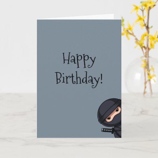 Peeking Ninja on Grey Birthday カード (黄色い花)