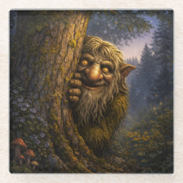 Peeking Norwegian Troll, Glass Coaster ガラスコースター