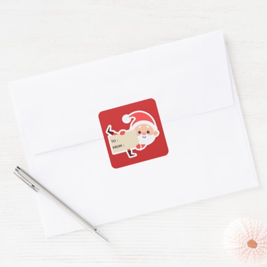 Peeking Santa Christmas Gift Sticker スクエアシール (封筒)