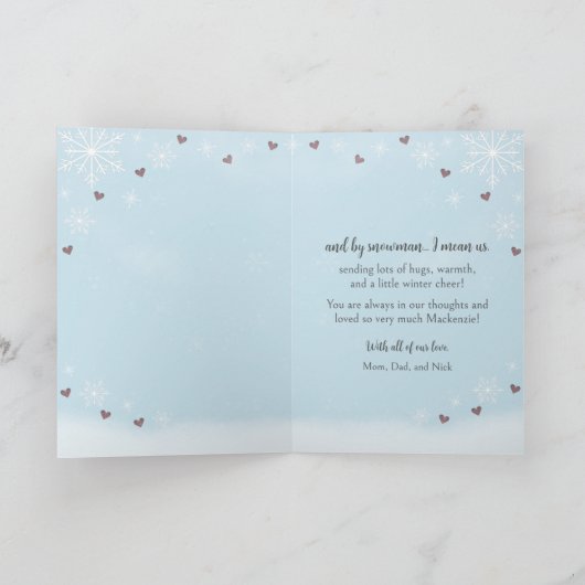 Peeking Snowman Thinking of You Winter Hugs カード (内部)