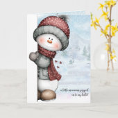 Peeking Snowman Thinking of You Winter Hugs カード (黄色い花)
