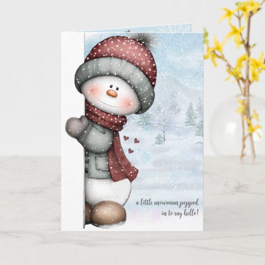 Peeking Snowman Thinking of You Winter Hugs カード (黄色い花)
