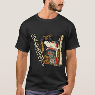 Peeking Ukiyo-e geisha - Konnichiwa! Tシャツ