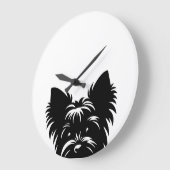 Peeking Yorkie Black and White Wall Clock ラージ壁時計 (傾斜)