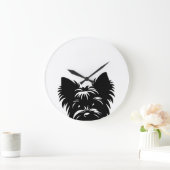 Peeking Yorkie Black and White Wall Clock ラージ壁時計 (ホーム)