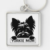 Peeking Yorkie Black Silhouette Yorkie Mom キーホルダー (正面)