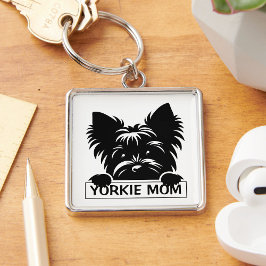 Peeking Yorkie Black Silhouette Yorkie Mom  キーホルダー