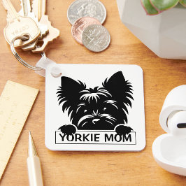Peeking Yorkie Black Silhouette Yorkie Mom  キーホルダー