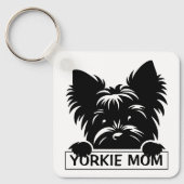 Peeking Yorkie Black Silhouette Yorkie Mom キーホルダー (正面)