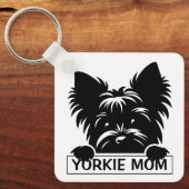 Peeking Yorkie Black Silhouette Yorkie Mom キーホルダー (正面)